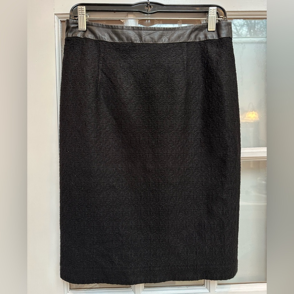 Vintage Nanette Lepore Y2K Black Leather Trim Classic Timeless Skirt Size 6 S